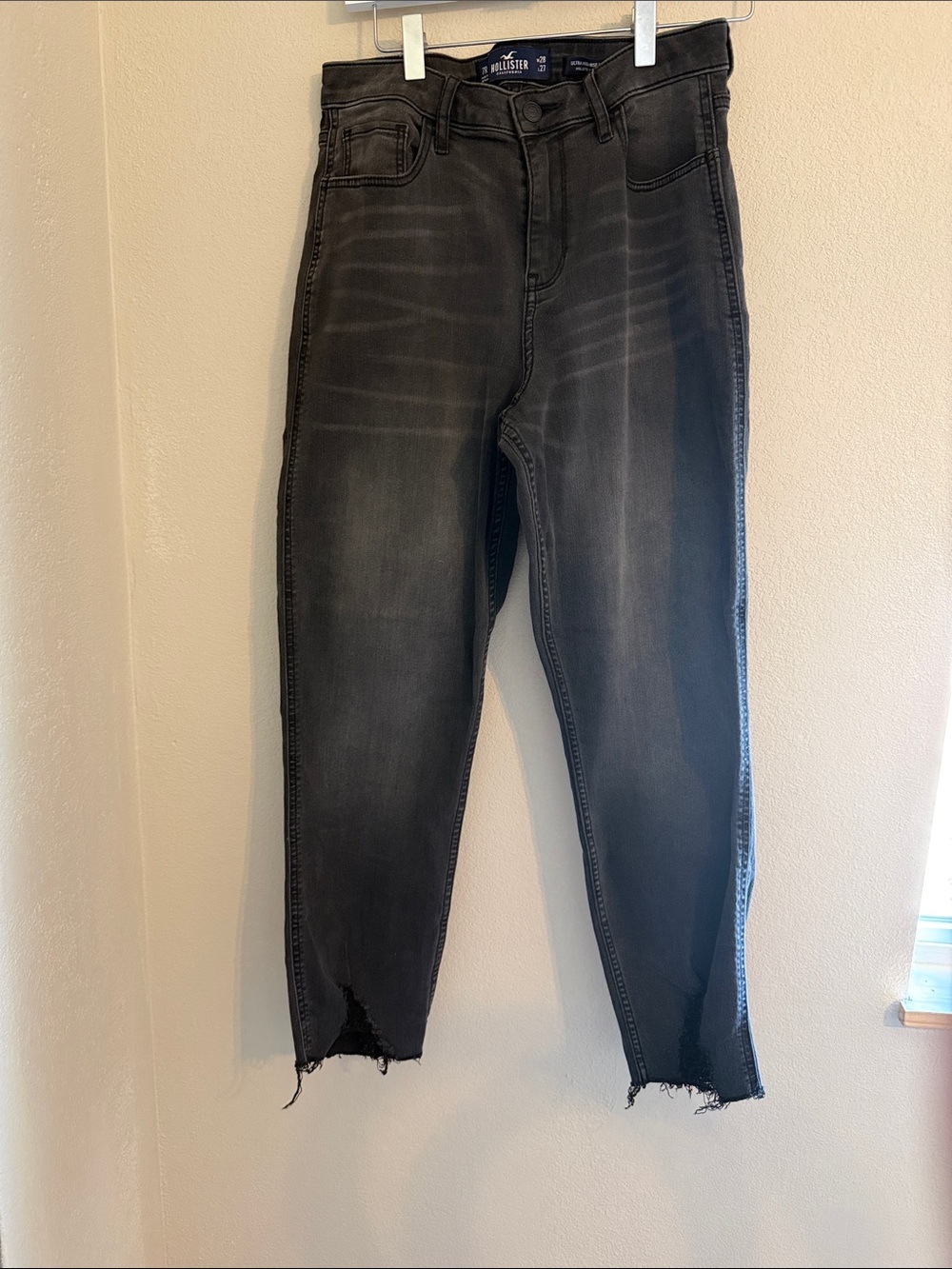 16. Hollister Charcoal High-Rise Raw Hem Jeans